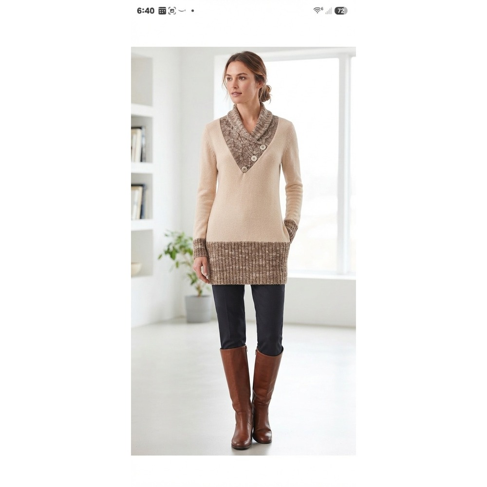 Coquette Cottagecore Earthtone Shawl Collar Cable Knit Sweater Dress Size Medium